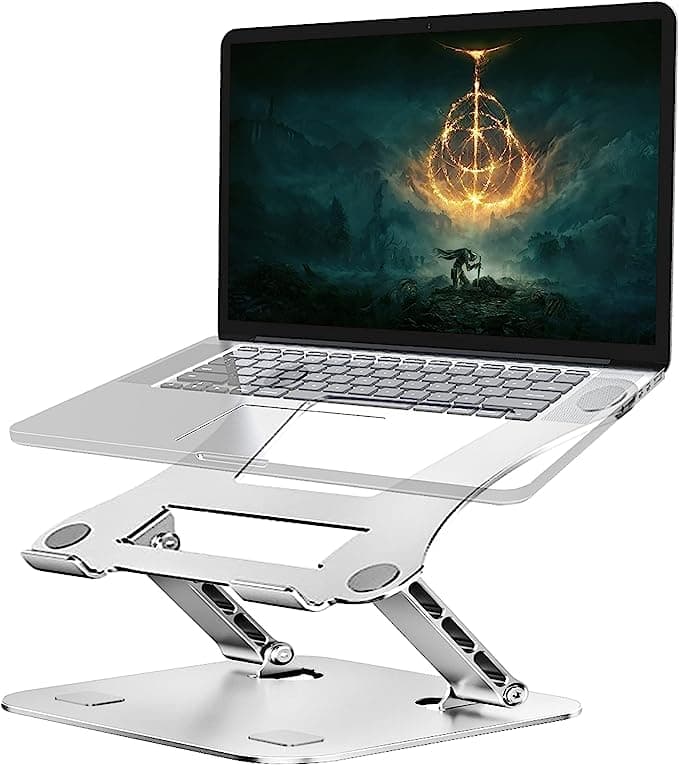 DYAZO Solid Height & Angle Adjustable Laptop Riser/Laptop Stand For Desk Compatible With Mac book, Laptops, Notebooks 11-17" (Silver).