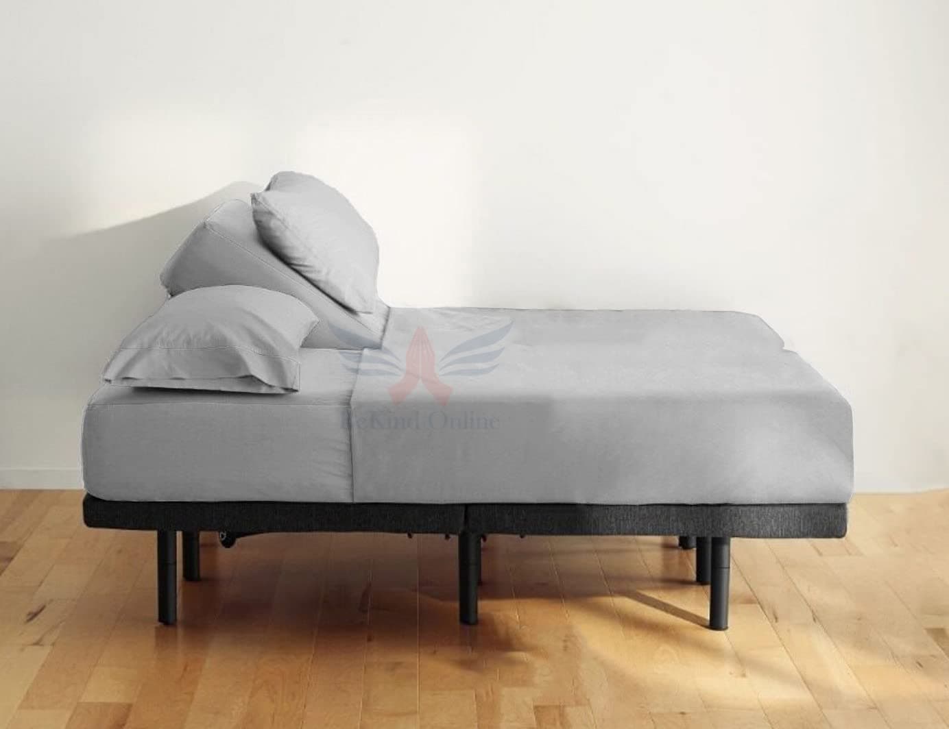 Extra-Deep-Pocket 100% Organic Cotton Split-Head King Sheets, 800-TC Long-Staple Cotton, (34-Inch Split-Head King-Light Grey) 4-Piece Sheets for Bed, Cozy Pure, Sateen Weave Fits Mattress 28" Deep