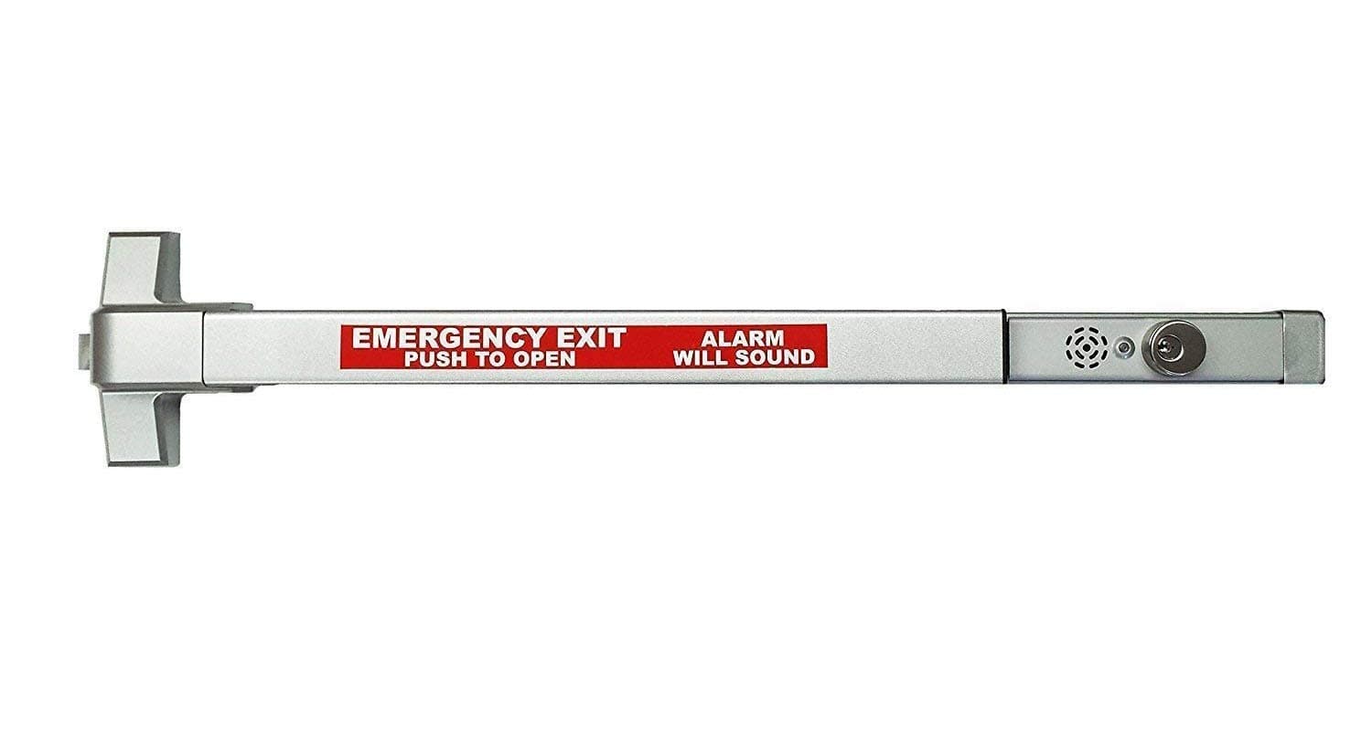 Dynasty Hardware Push Bar Panic Exit Device for Emergency Exit Doors, Aluminum Finish Commercial Panic Bar Door Handle with Alarm, Push Bar for Exit Door, Push Bar Door Handle for Safety, 4-Pack