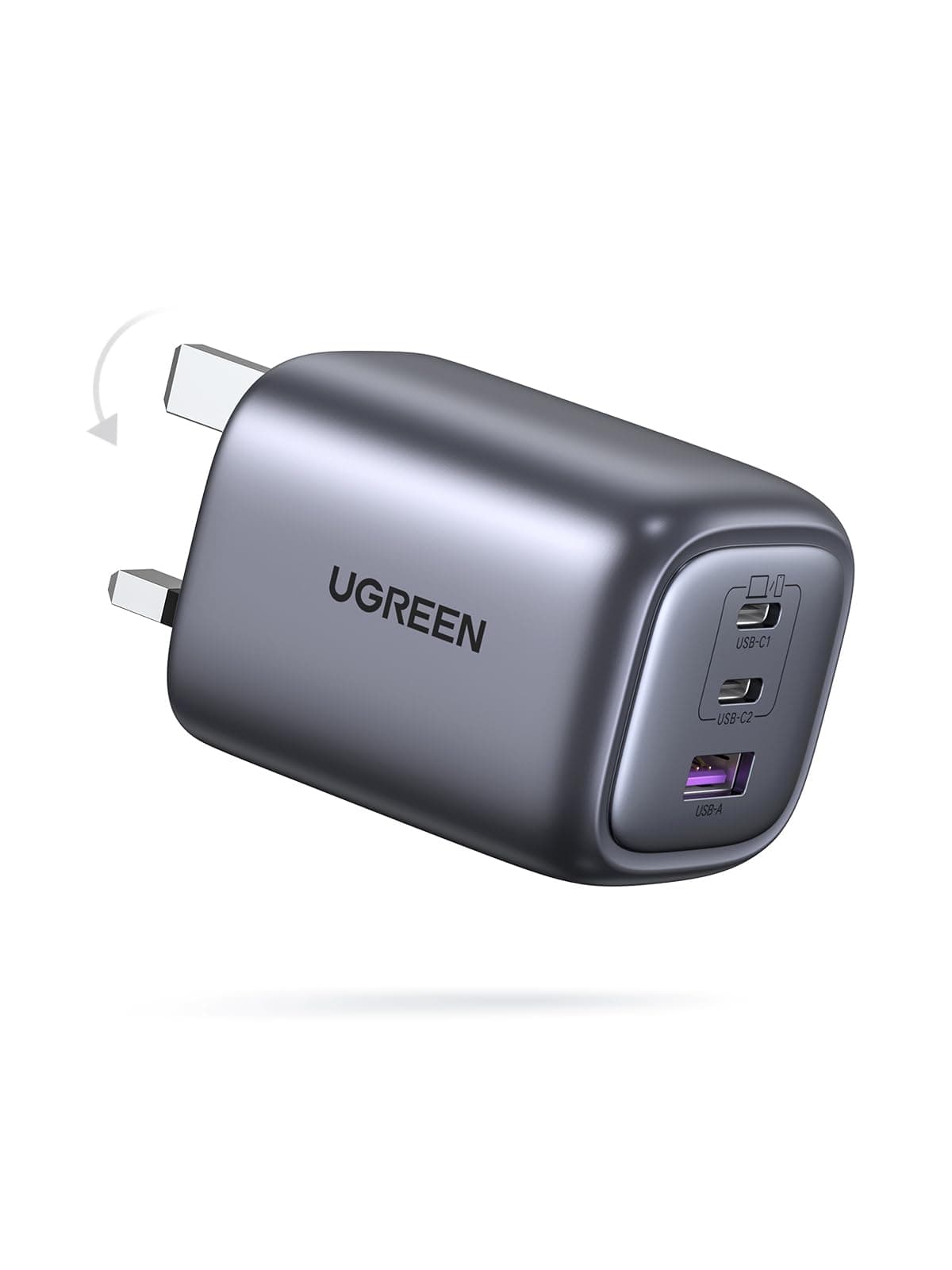 UGREEN USB C Plug Charger, 65W Nexode Foldable Fast GaN 3-Port Charger, Support PPS/PD3.0, Compatible with MacBook Pro/Air, iPhone 17/17 Pro/16/15, iPad, Galaxy S25/S24, etc