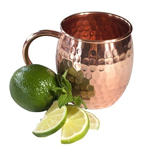 Moscow Mule Full Copper Mug – Authentic Solid Pure All Copper Cup – 16oz Rounded Old Fashioned Design – Hand Hammered Finish – By Stubborn Mule