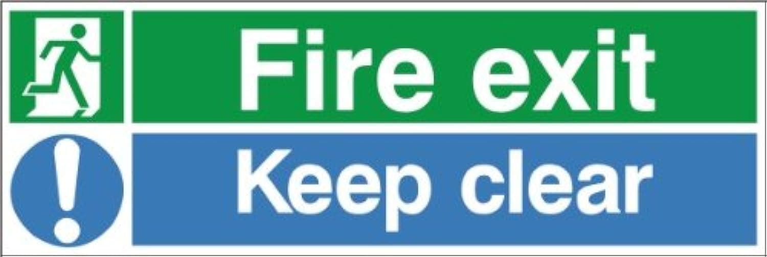 Fire Exit Keep Clear Sign 400mm x 150mm Self Adhesive (FE.13L-SA)