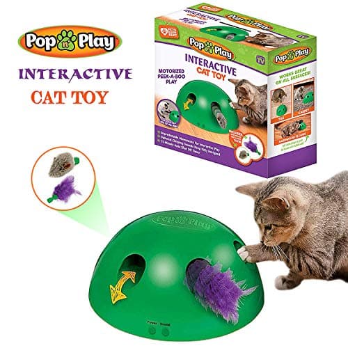 TAEERY Pop N’ Play Interactive Motion Cat Toy,Interactive Cat Toys Funny Cat Scratching Training Toy Electronic Automatic Cat Toys with Random Rotating Feather Pop and Play for Pet Kitty Cats