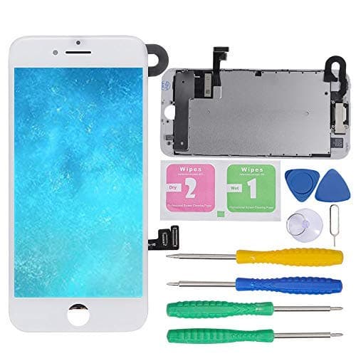 Screen Replacement for iPhone 7 Pre-Assembled LCD Display and 3D Touch Screen Digitizer Replacement with Proximity Sensor, Ear Speaker, Front Camera and Repair Tools (White)
