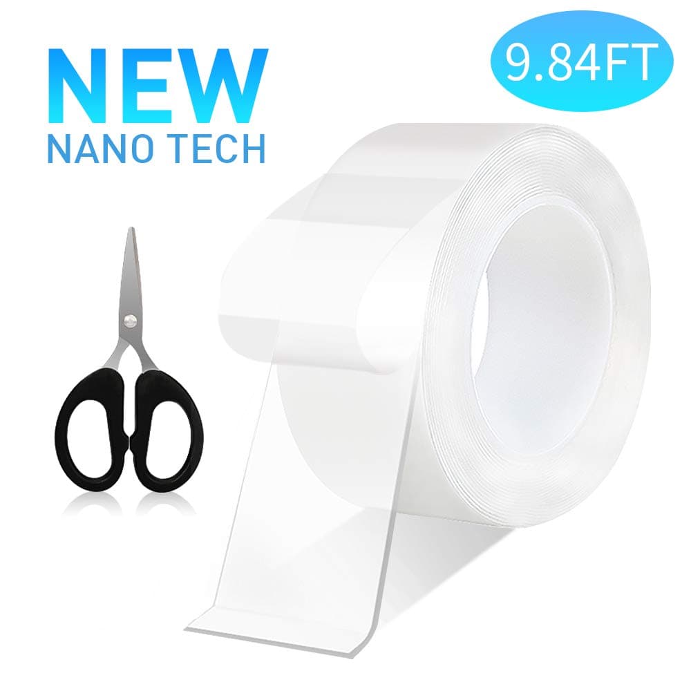 Super Sticky Magic Nano Adhesive Tape Multi-function Transparent Double-sided Tape with Scissors, Anti-slip Traceless Washable Gel Pad Tape for Paste Photos, Kitchen tools, Fix Carpet Mats(9.84 ft)