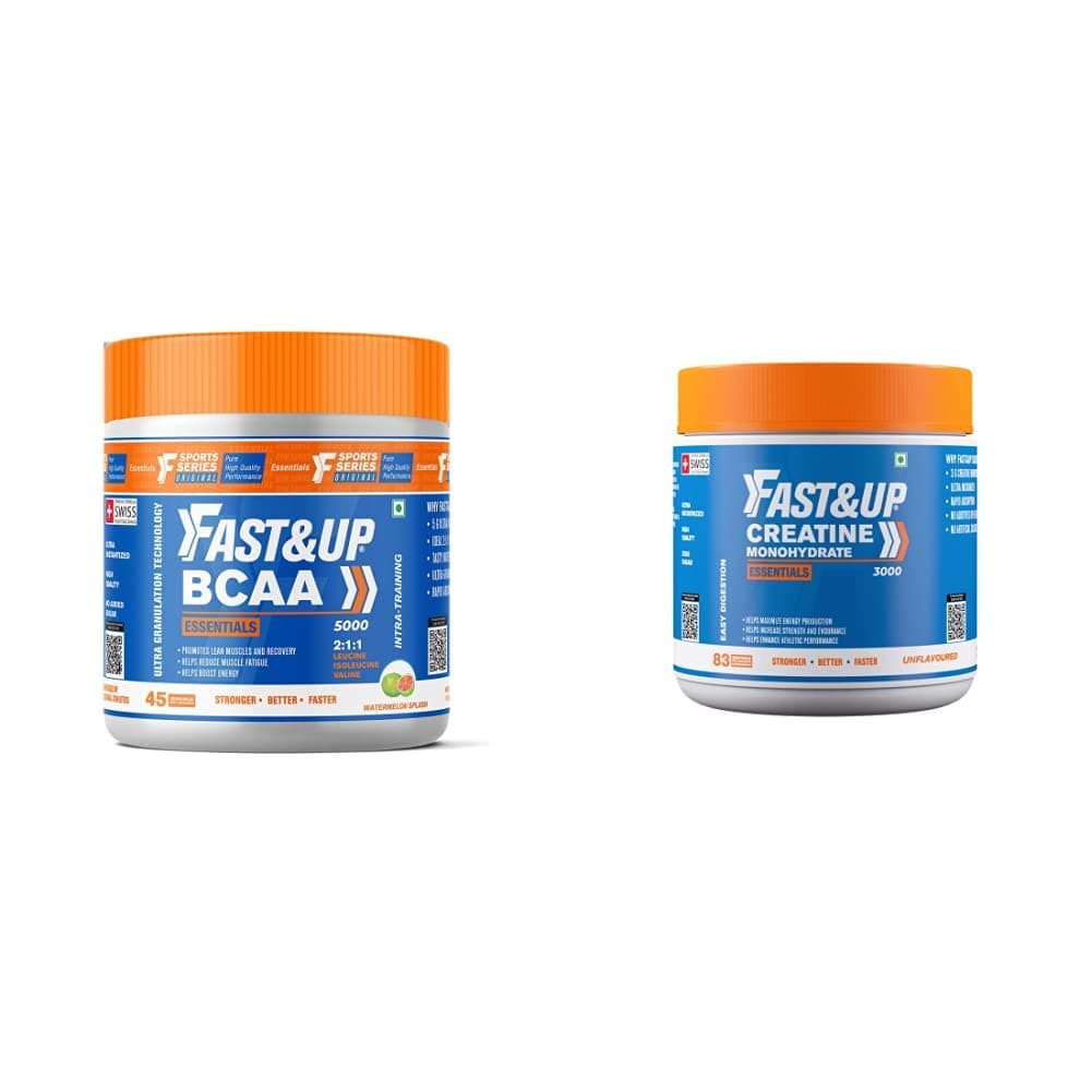 BCAA Basic (45 Servings, Watermelon Flavour) BCAA Supplement with 2:1:1 Ideal Ratio Leucine & Fast&Up Creatine Monohydrate (250 gms, 83 Servings)