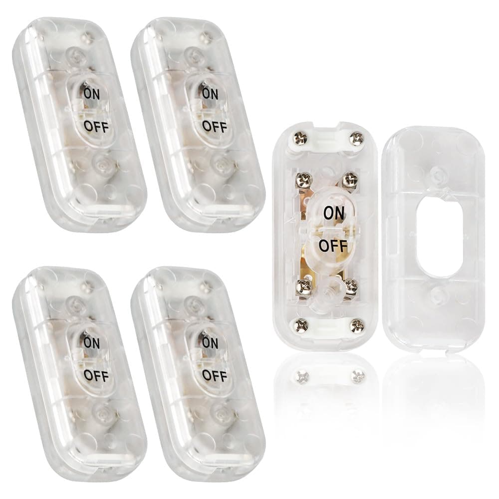 Helunsi Inline Switch 5 Pcs, Clear Lamp Cord Button Torpedo Switch, Rated 6A 250V ON OFF Electrical Wire Appliance Rocker Switches, Repair Replacement Control Power Cable Plug Desk Table Light Parts