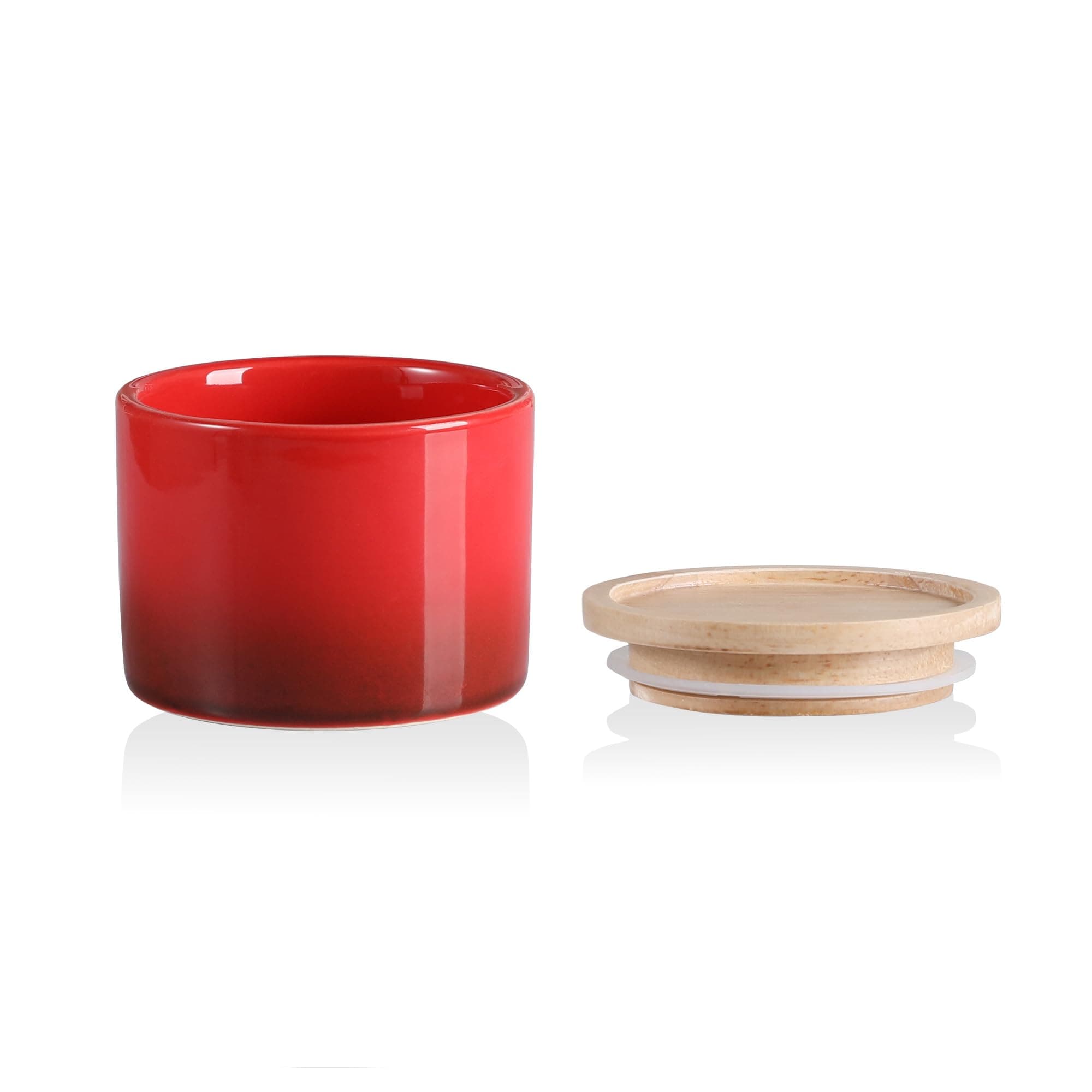 Sweejar Kitchen Canisters Ceramic Food Storage Jar, Stackable Containers with Airtight Seal Wooden Lid for Serving Ground Coffee, Tea, Sugar, Spice and More - 5 Fl Oz(Gradient Red)