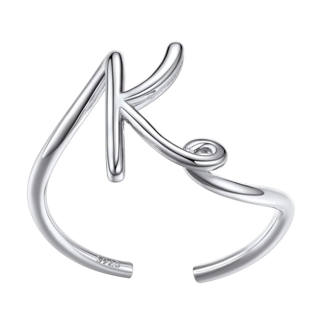 S925 Initial Rings, Adjustable Size 6-12 Statement Alphabet Letter A-Z Jewelry Personalized Twisted Initials Rings Sterling Silver Stacking Ring for Women