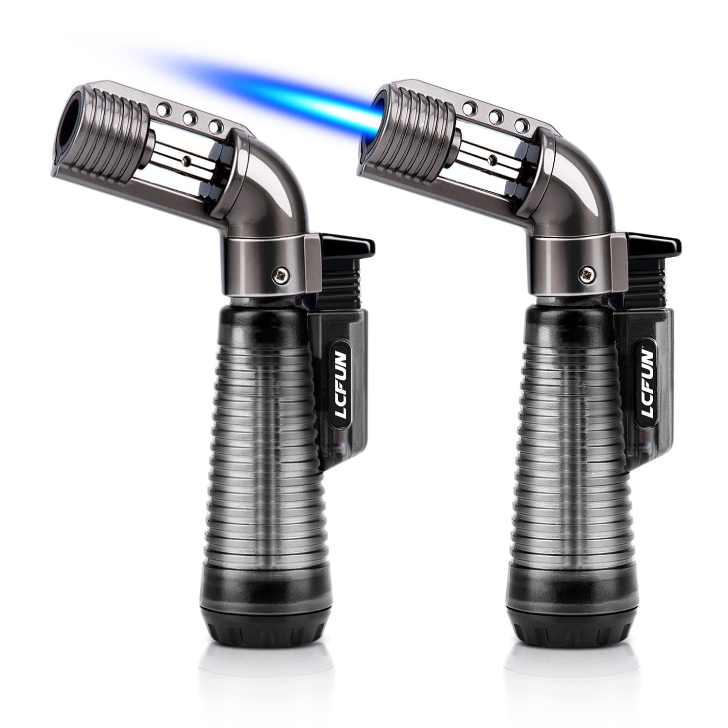 lcfun Torch Lighter 2 Pack Jet Flame Lighter Refillable Gas Butane Lighter Single Jet Lighters Butane Torch Lighter for Candle, Campfire, Outdoor Fire Pit, Grill, Camping -Butane NOT Included