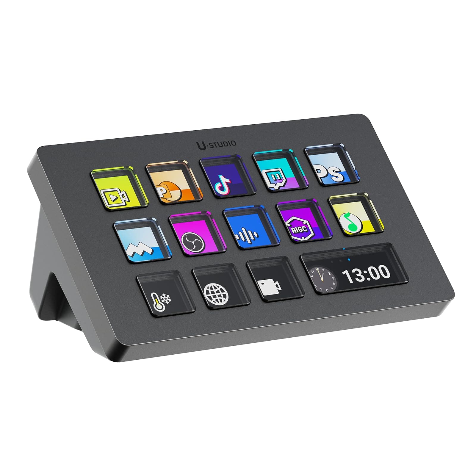 D200 U-Studio Macro Keyboard Stream Controller, 14 LCD Keys, 13 Customizable Macro Keys Deck to Control Apps and Software, Trigger Actions in OBS, Twitch, YouTube and more, for Mac/PC