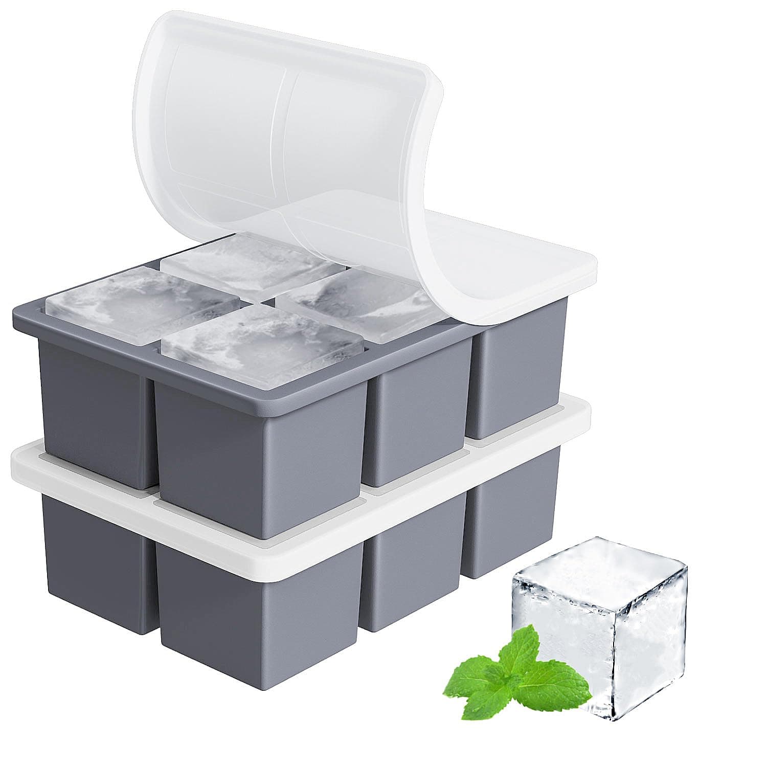 Large Ice Cube Tray for Whiskey: Big Square Ice Cube Maker for Cocktail - 2Pack Silicone Old Fashioned Ice Trays - 2inch Huge Ice Trays for Whisky