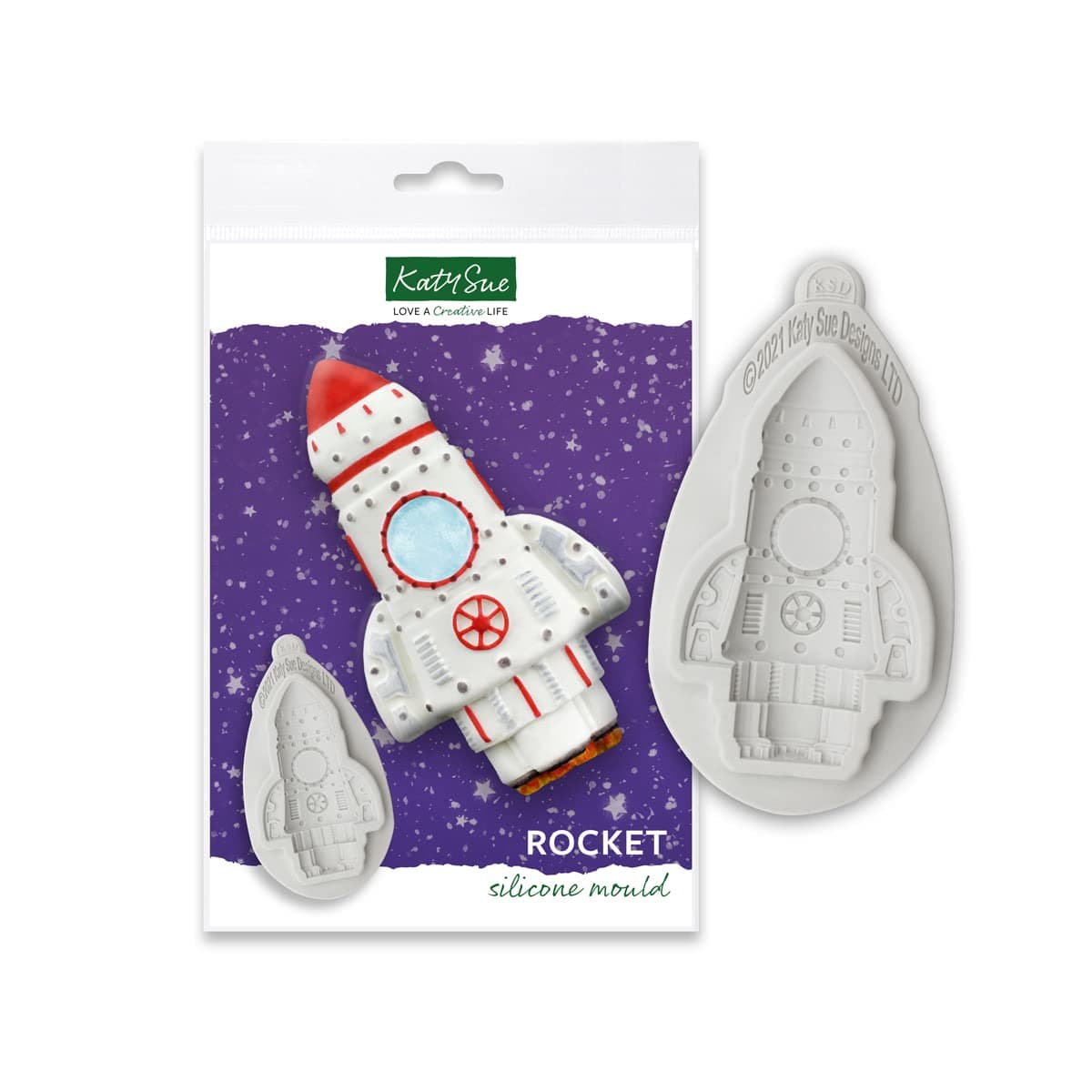 Space Rocket Silicone Mold for Cake Decorating & Crafts. Rocket is 3.9 x 2.4 x 0.7 Inches. For Fondant, Gum Paste, Sugar Paste, & Clay. From Katy Sue Designs Space Fondant Molds