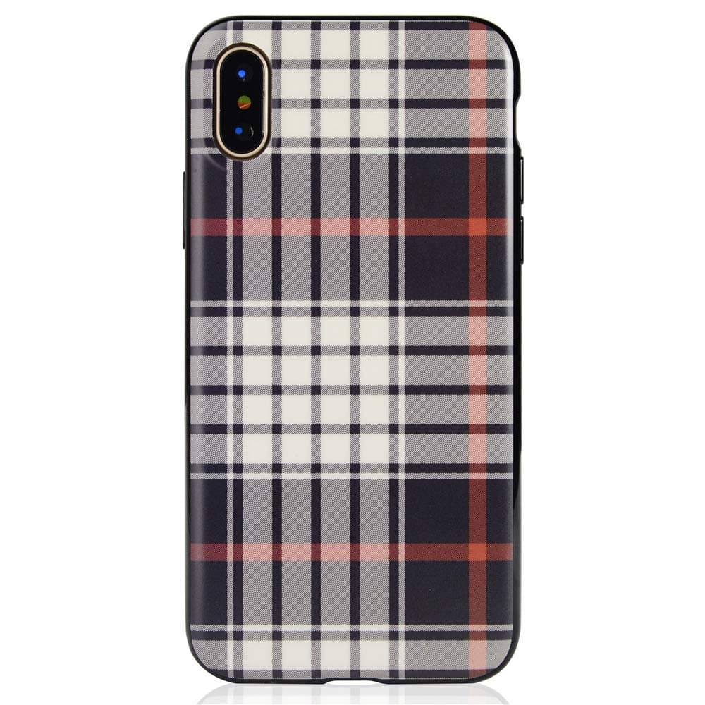 LUCOTEN Compatible iPhone X Case,Retro Plaid Pattern Phone Case Fashion England Grid Back Cover -White