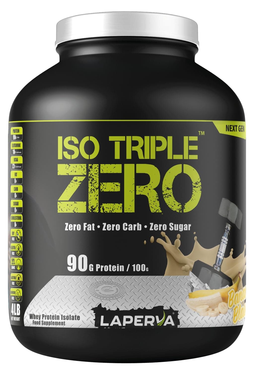 Laperva ISO Triple Zero Whey Protein Isolate – Over 27g Protein, Zero Carb, Zero Sugar, Zero Fat – BCAA-Rich, Fast Absorption, Soy-Free, Halal-Certified (4lb - 72 Servings) (Banana)