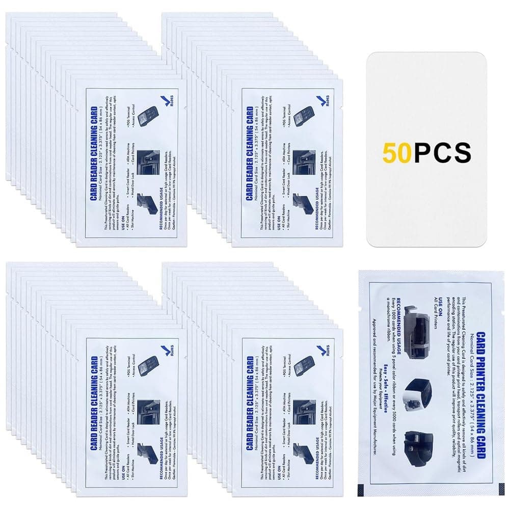 50 Piece Dual Side Card Reader Cleaner CR80 Card Reader Cleaning Cards White Plastic POS Swipe Terminal Cleaning Cards