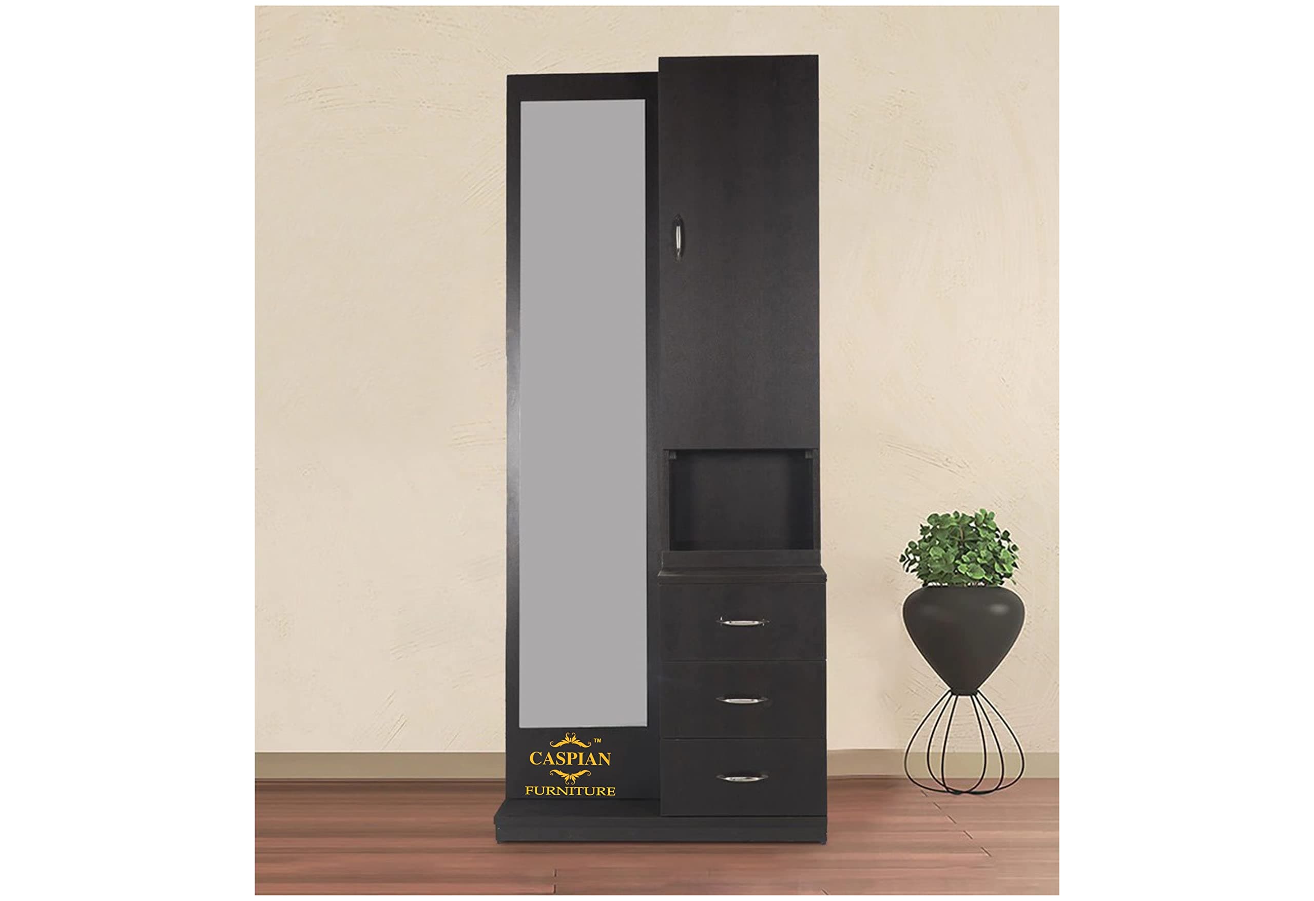 CASPIAN Engineered Wood Dressing Table (Rainforest Dark) | Full-Length Mirror, Drawers & Storage Shelf | Makeup Vanity Cabinet for Bedroom & Kids Room | Modern & Durable Furniture Unit