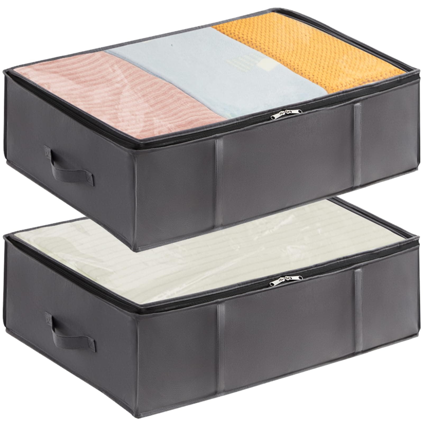 Lifewit 2 Pack 40L Under Bed Storage, Underbed Storage Boxes with lid Clothes Storage Bag Wardrobe Storage Organiser with Reinforced Handle, PVC Window for Duvet, Blanket, Clothing, Shoes, Grey