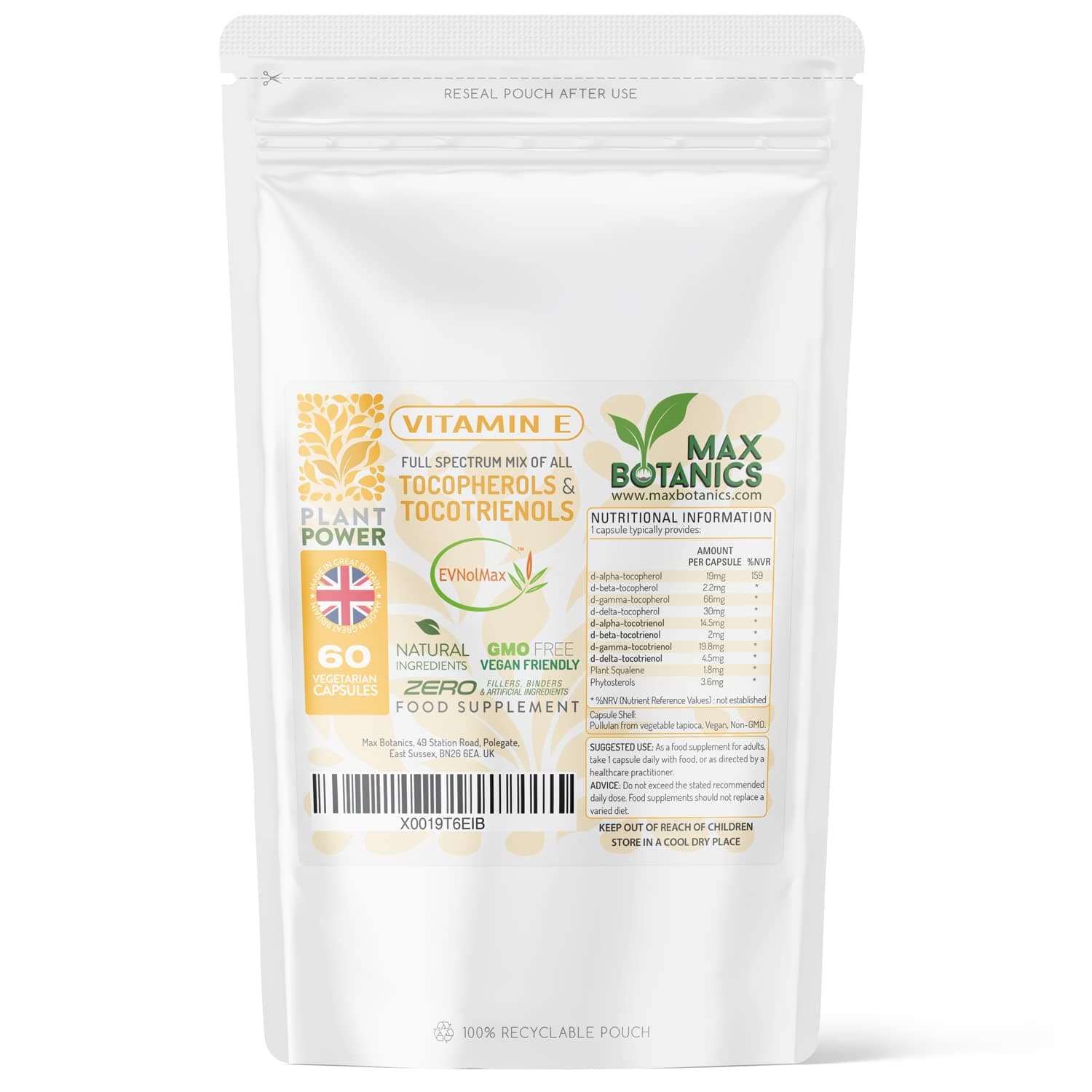 Max Botanics Full Spectrum Vitamin E Capsules – Plant-Based Tocopherols & Tocotrienols – Antioxidant Support for Skin, Immune & Cardiovascular Health – 60 Vegan Capsules for Adults, Vegans