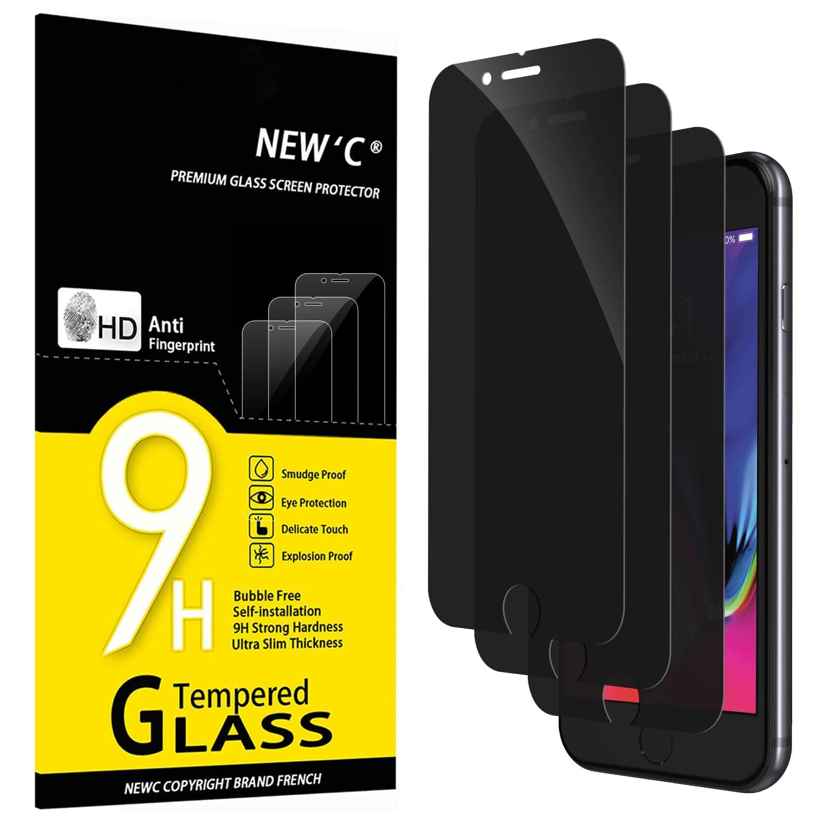 NEW'C 3 Pack Privacy for iPhone 8, iPhone 7 Screen Protector (4.7"), Enhanced 28-Degree Privacy Angle, Ultra Durable 9H Hardness, Bubble-Free