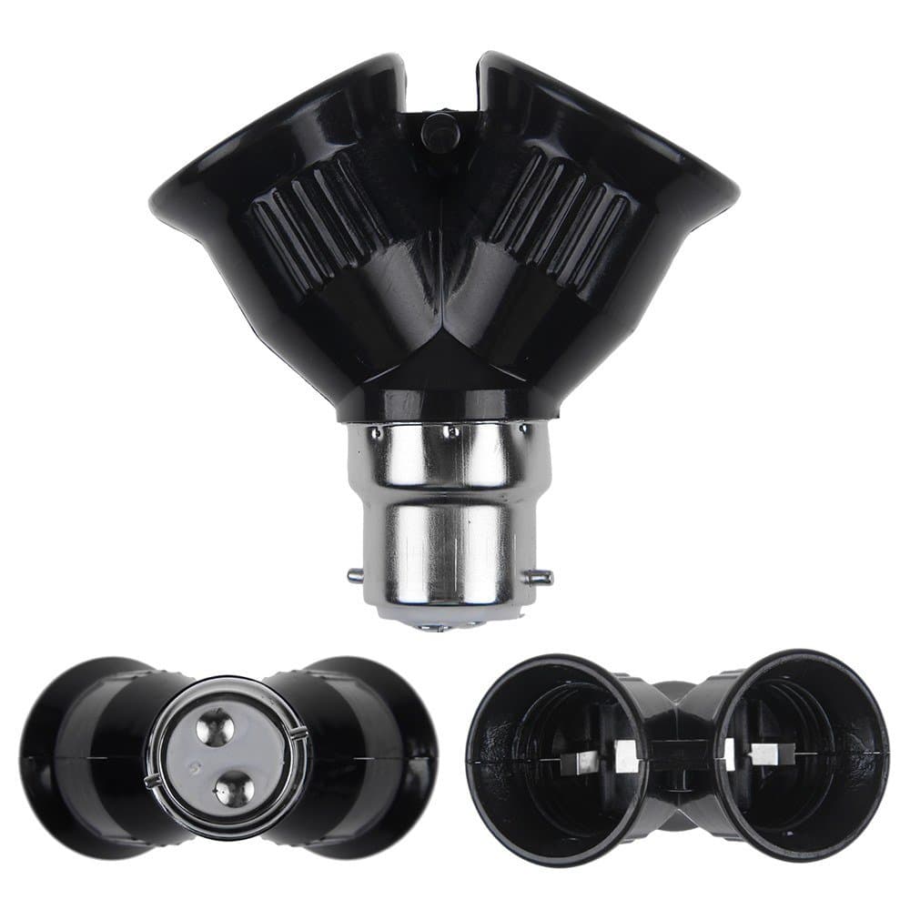 Light Sockets 1 Set 10pcs B22 to 2 X E27 Bayonet Light Bulb Lamp Adapter Splitter Screw Socket Base Holder (Black)