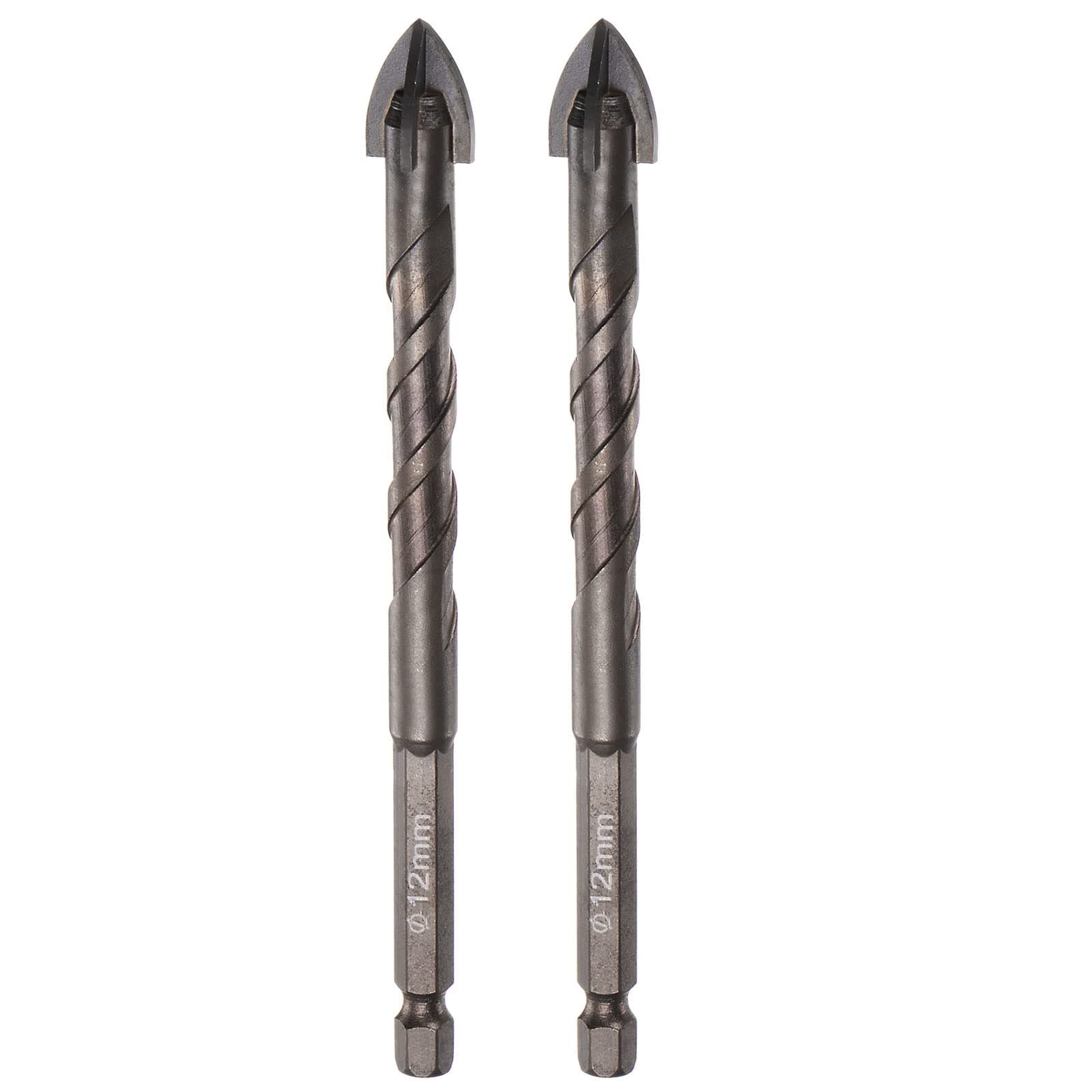 2pcs Titanium Coated Masonry Drill Bit, 12mm Concrete Drill Bits Ceramic Tile Drill Bit with 1/4" Hex Shank for Ceramic Tile Marble Mirror Glass Concrete Brick Plastic Wood