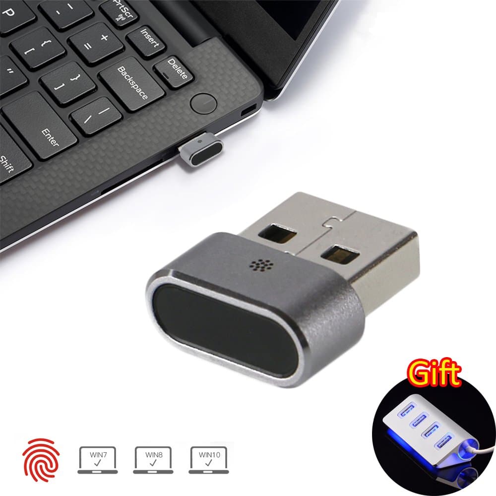 Kercan Mini USB Fingerprint Reader for Windows 7,8 & 10 Hello 360° Touch Speedy Matching + 4 Port Aluminum USB HUB