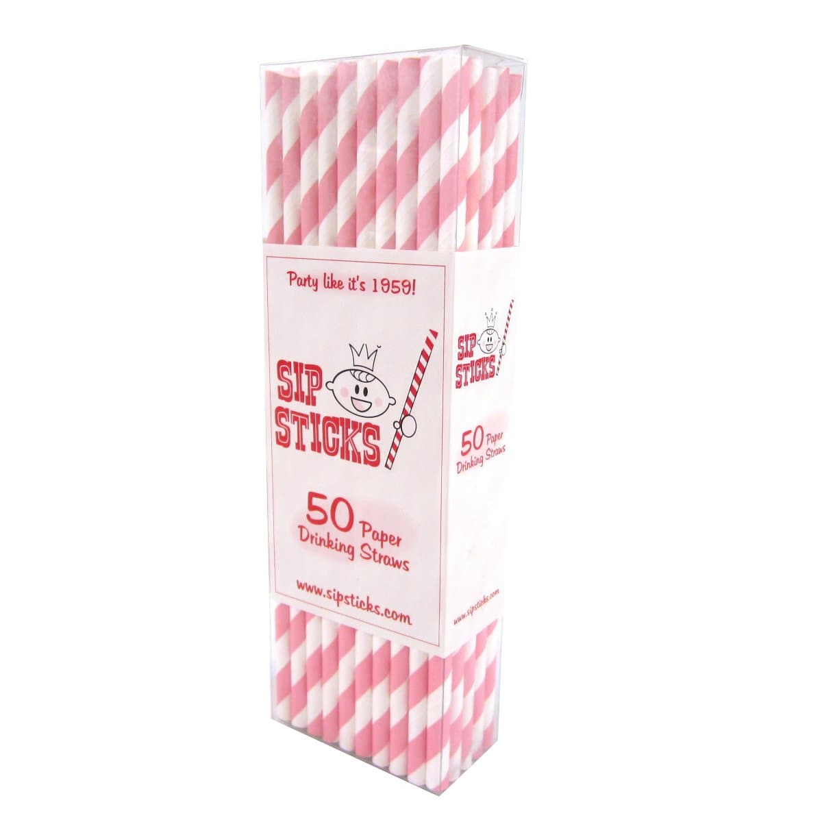PINK STRIPE Paper Drinking Straws 50-PACK