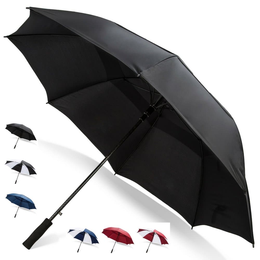 62/68 Inch Automatic Open Golf Umbrella - Extra Large Vented Windproof Waterproof Sturdy Double Canopy