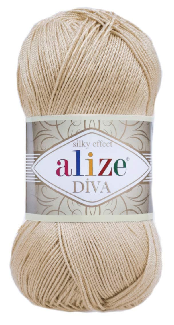 Alize Diva Silk Effect 100% Microfiber Acrylic Yarn 1 Ball/Skein 100gr 383yds Color (368 - Camel)
