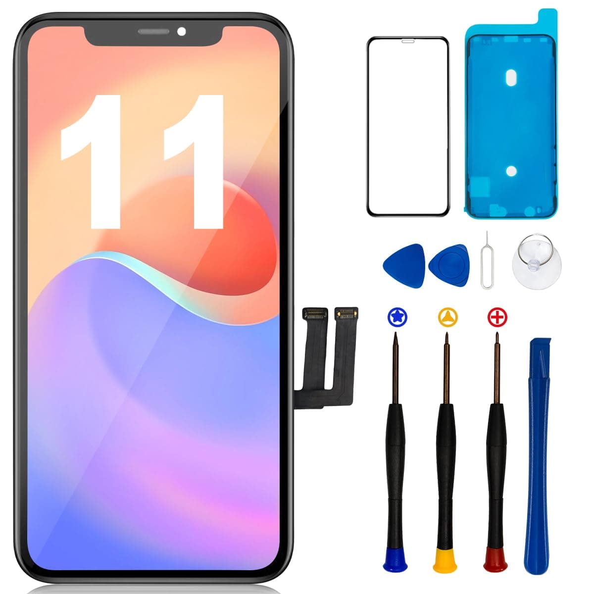 for iPhone 11 Screen Replacement 6.1”, 3D Touch Screen LCD Display Digitizer for A2111, A2223, A2221 with Repair Tools Kit + Screen Protoctor (11 LCD)