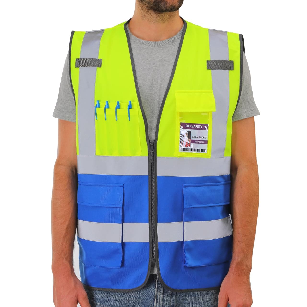 Dib Safety Reflective Vest ANSI Class 2, High Visibility Vest with Pockets and Zipper, Construction Work, Hi Vis