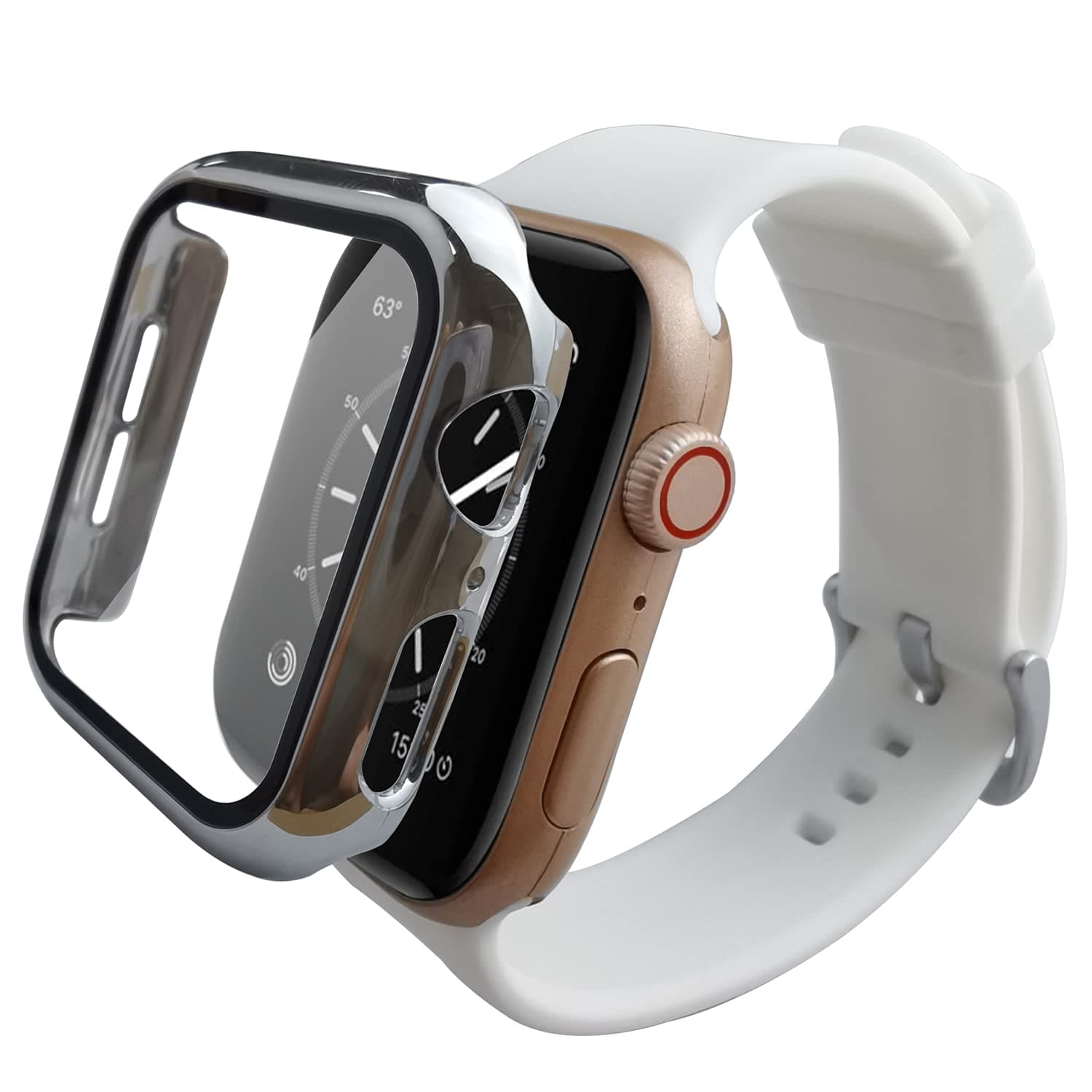 iTecFreefor Apple Watch Case with Screen Protector,PC Hard Bumper Cover Built-in Tempered Glass Screen Protector 360 Full Body Protective Cover for iWatch SE Series 6 5 4 (Silver/White,40mm)