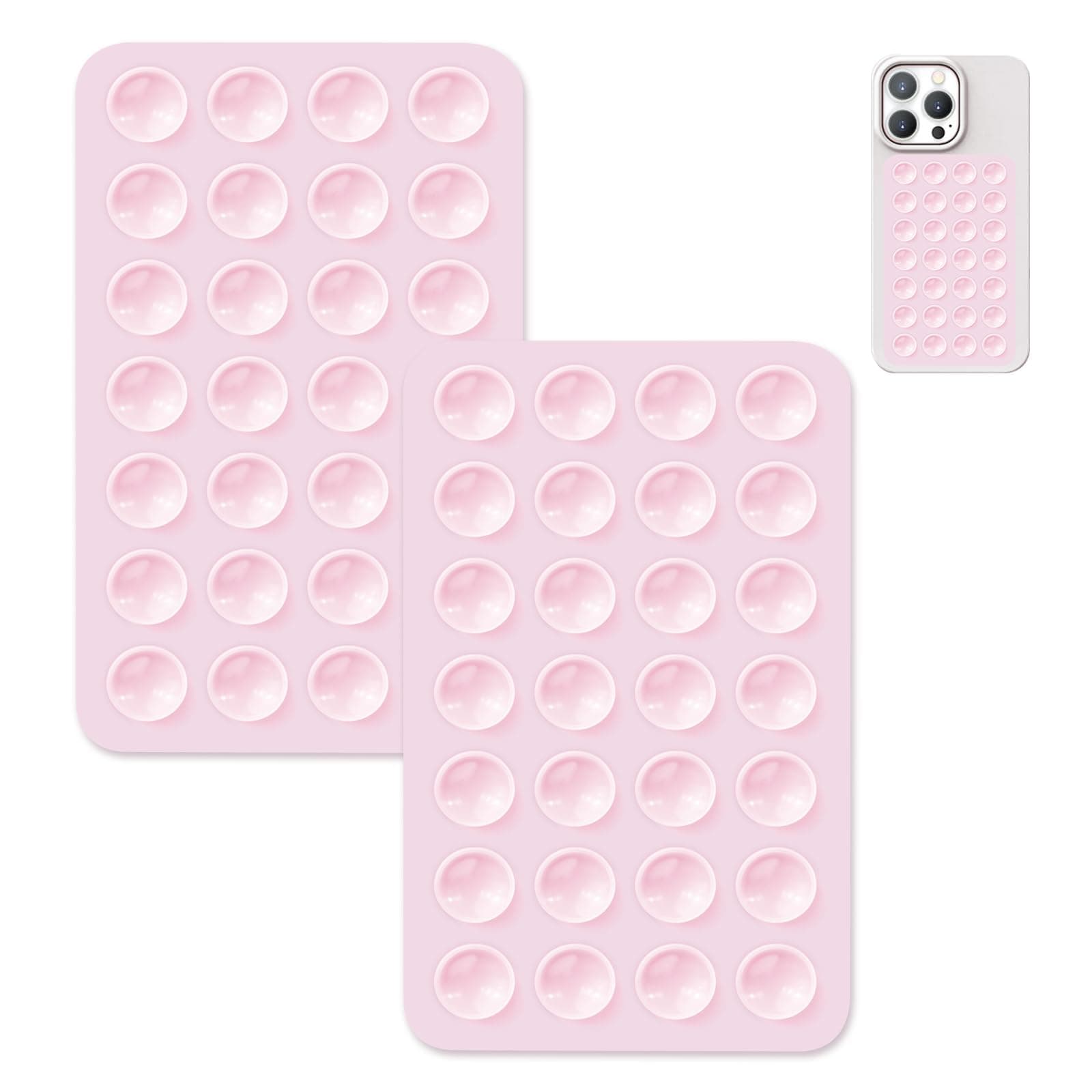 2 Pack Suction Cup Phone Case Mount Double-Sided,Silicon Sticky Phone Stand for iPhone and Android, Hands-Free Strong Grip Holder for Selfies and Videos