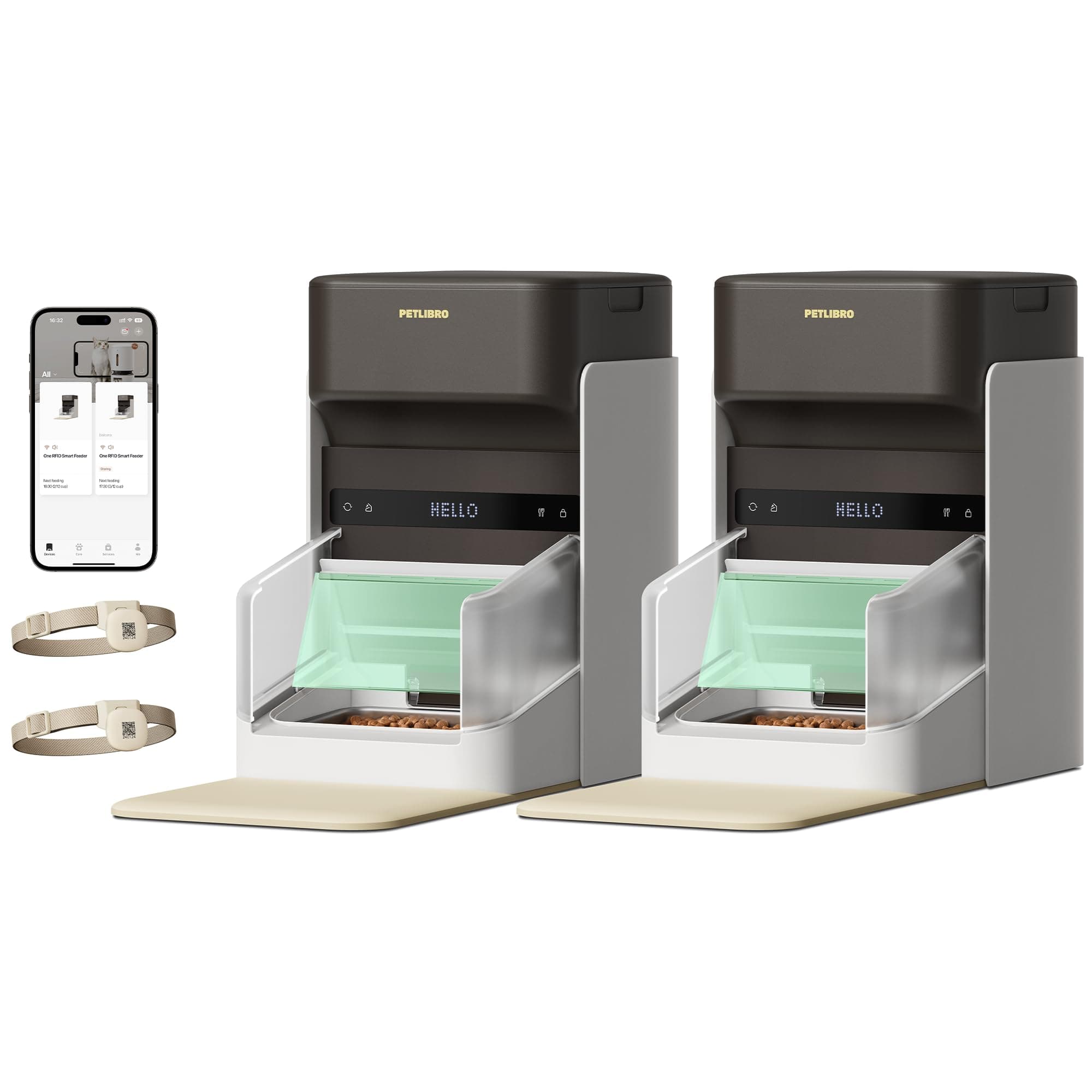 RFID Automatic Cat Feeder for 2 Cats, Collar Tag Activated Personal Meal, 5G&2.4G Wi-Fi Programmable Food Dispenser for Multiple Cats with Different Diets