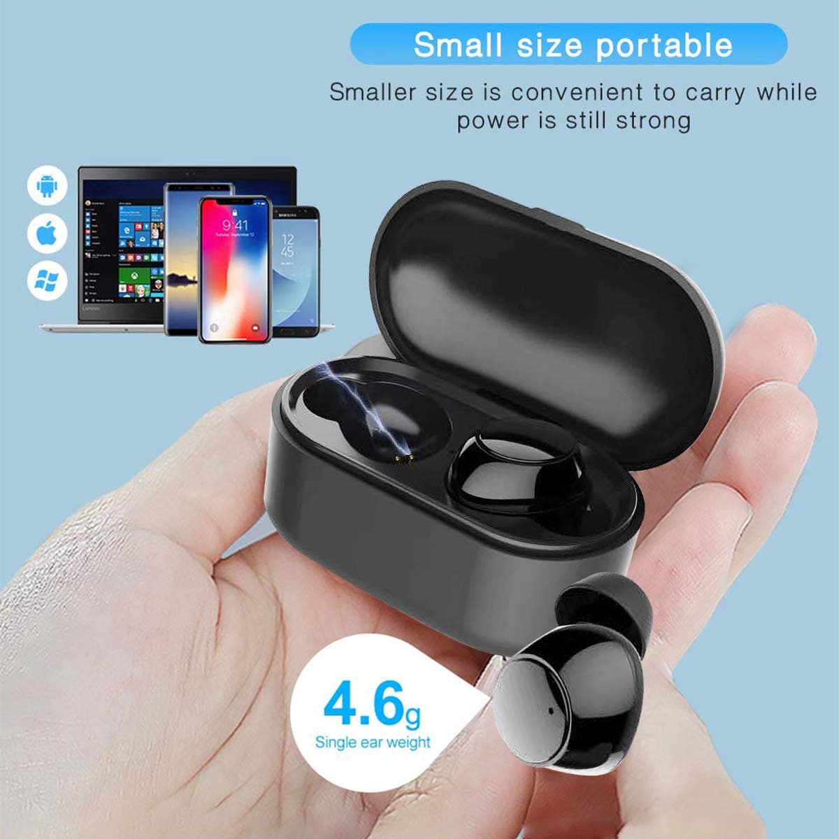 HUIMO Wireless Bluetooth earplug, with two earplugs in the portable charging box, long battery life, with silencing stereo headset, suitable for all smart phones. (BLACK-1)