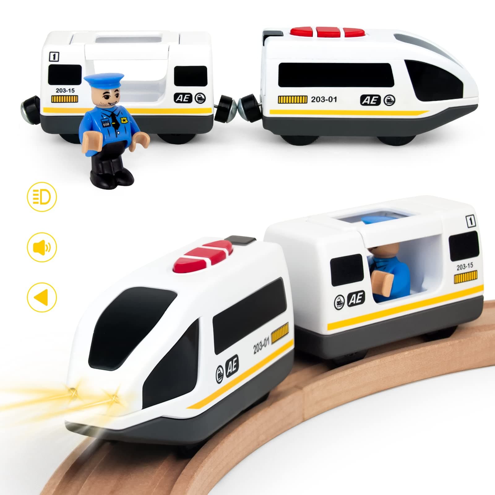 WOOD CITY Battery Operated Train for Wooden Track, Electric Locomotive Train Set with Powerful Engine Compatible with Thomas, Brio, Chuggington, Bullet Car Toys for Toddlers 3 4 5 Year Olds