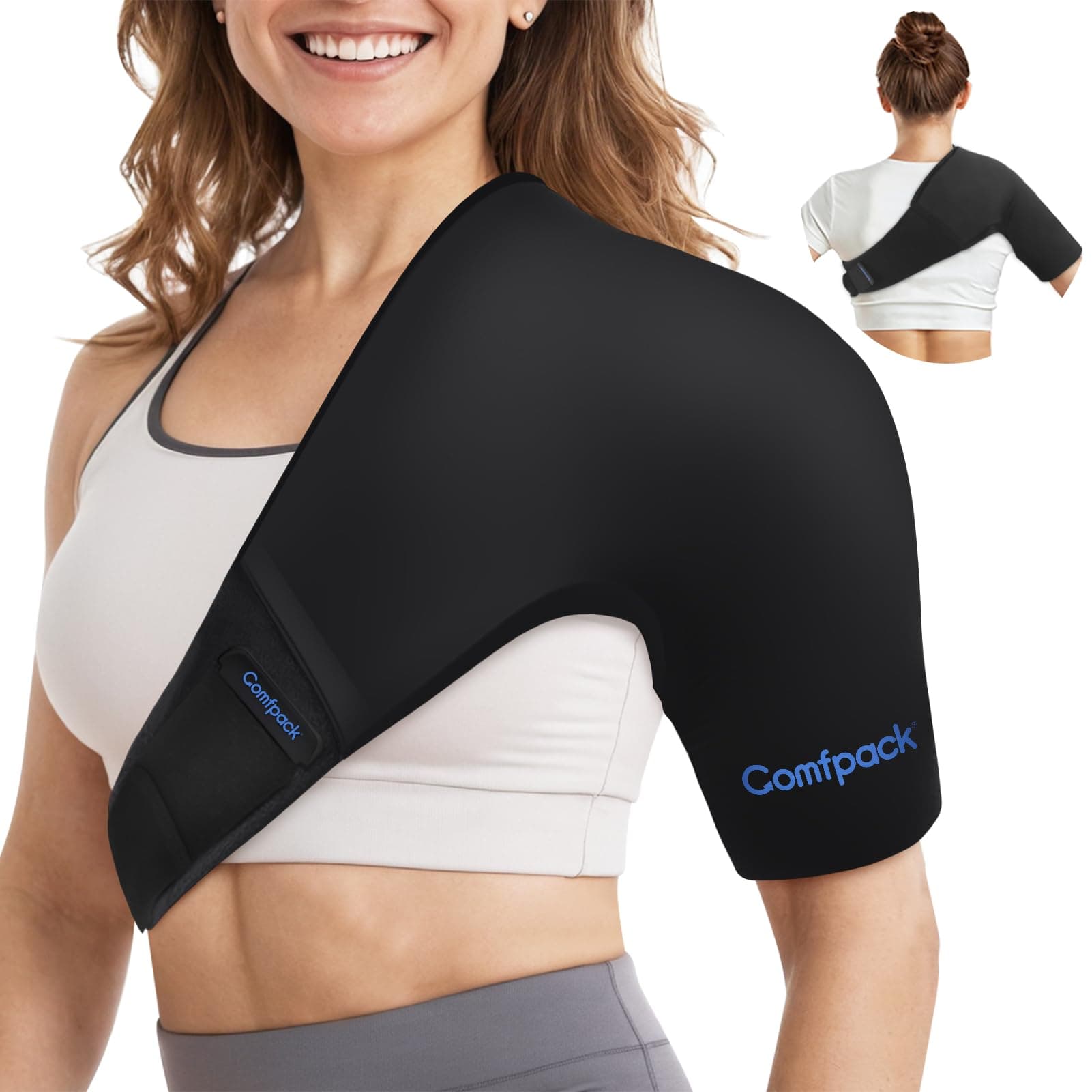 Comfpack Shoulder Ice Pack Wrap for Rotator Cuff and Arm, Soft & Flexible Gel Cold Warp with Compression for Injuries, Tendonitis, Surgery, Easy to Wear for Men & Women