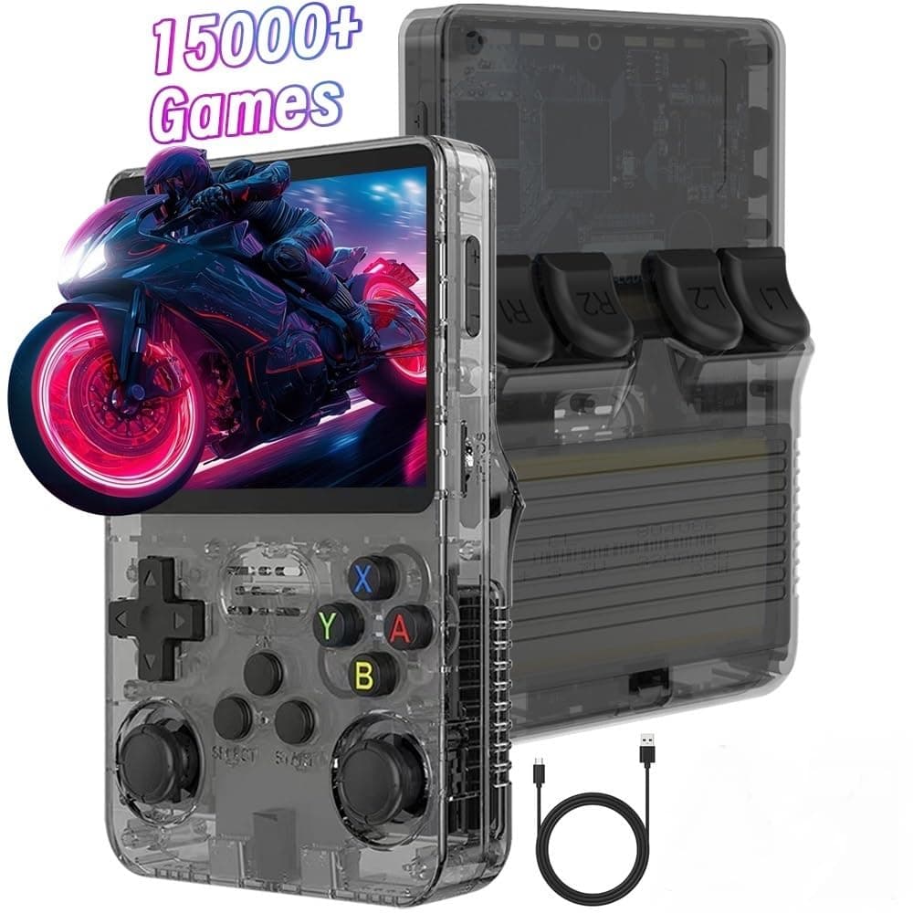 Temoo R36S Handheld Game Console, 3.5 Inch IPS Screen Open Source Linux System Retro Handheld, 64G TF Card 15000+ Games 10+ Emulators Handheld Emulator with Dual 3D Joysticks for Boys and Girls
