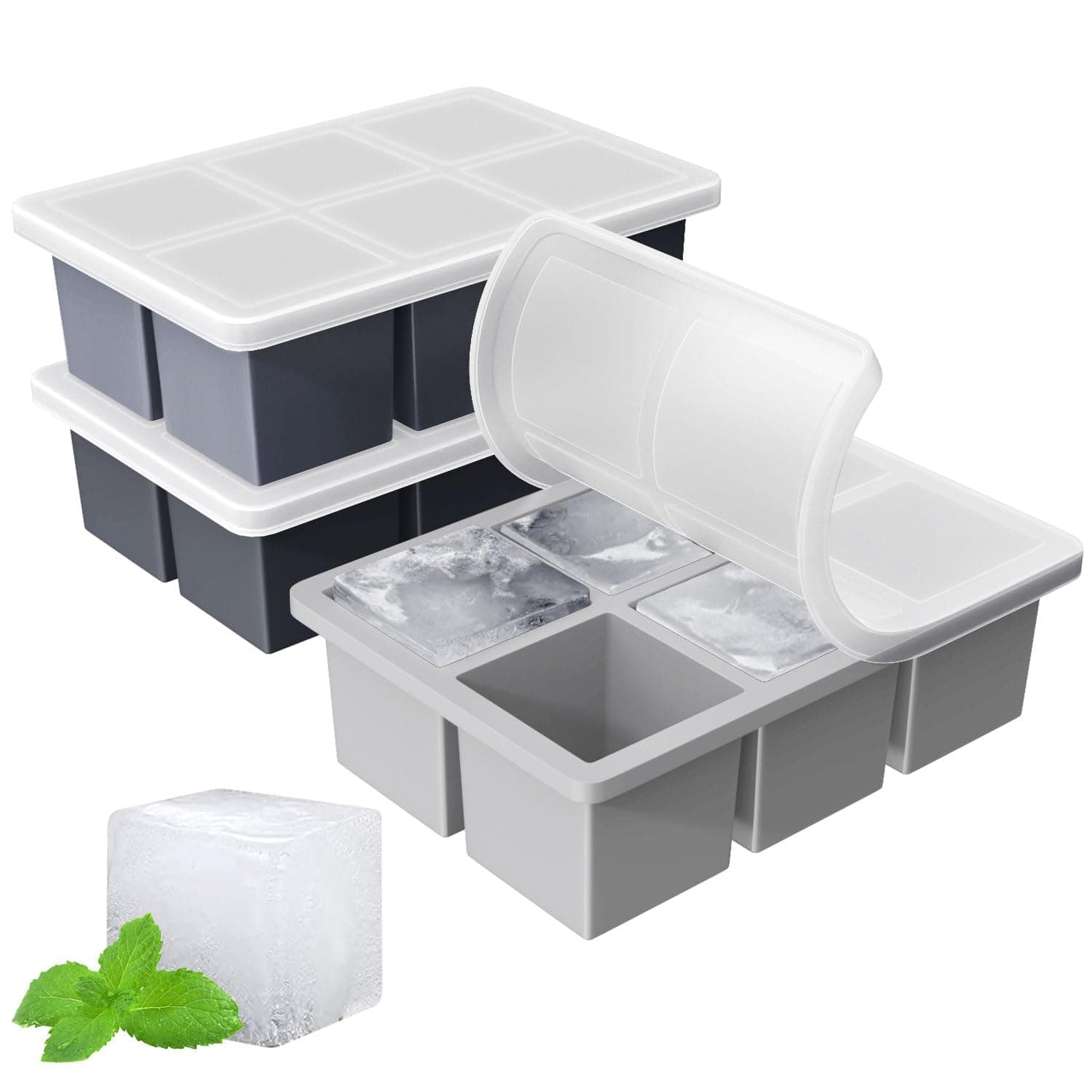 Large Ice Cube Tray for Whiskey: Big Square Ice Cube Maker for Cocktail - 3Pack Silicone Old Fashioned Ice Cube Trays - 2inch Huge Cubed Ice Trays for Whisky