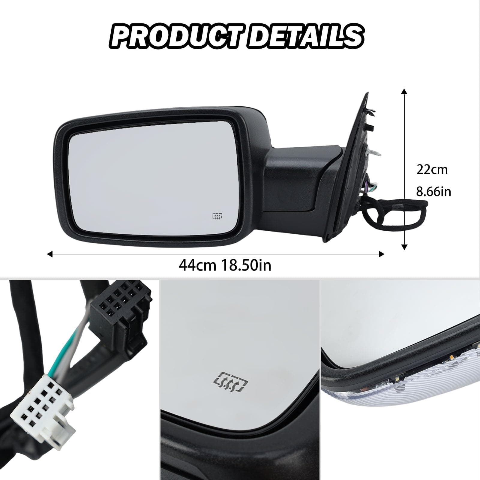 MOFOAP Driver Side Mirror Compatible with 2013-2018 Dodge Ram 1500 2500 3500 Mirrors with Heated Puddle Lamp Temperature Sensor Tuning LED Signal Power Fold Chrome（10+2Pins）