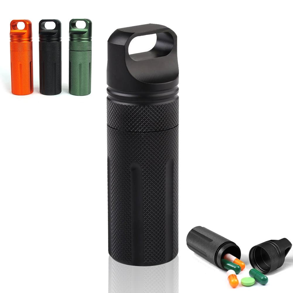 Waterproof EDC Keychain Capsule Tube, Solid Small Essentials Stocking Container/Seal Bottle/Match Case (Black)