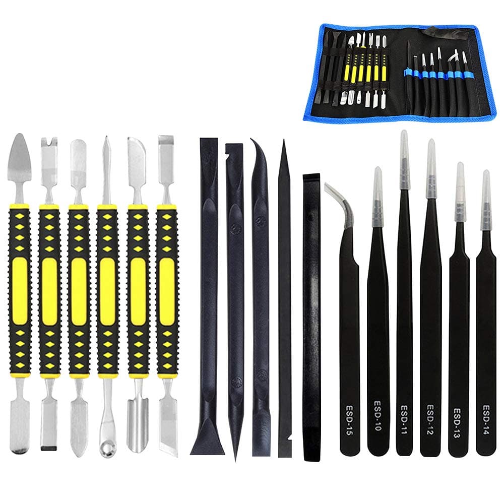 17 in 1 Electronics Repair Tools Opening Pry Tool Kit with Dual Ends Metal Spudgers, Black Tweezers Set Replacement for iPad Tablets Laptop Electronics Device Mobile Phone