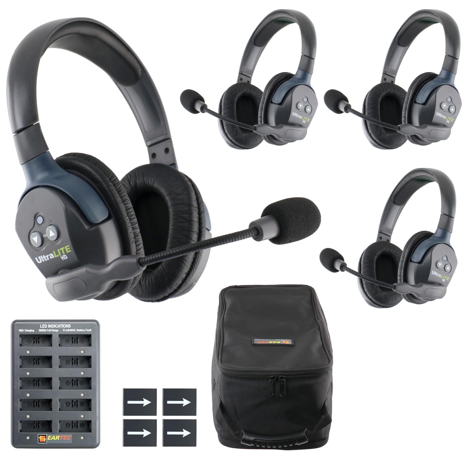 Eartec UL4D Ultralite-HD 4-Person Full Duplex Wireless Intercom Headset Communication System, Dual Ear Headsets, Up to 1000ft Range, U.S. Company