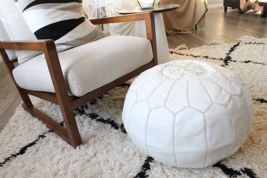 White Leather Pouf