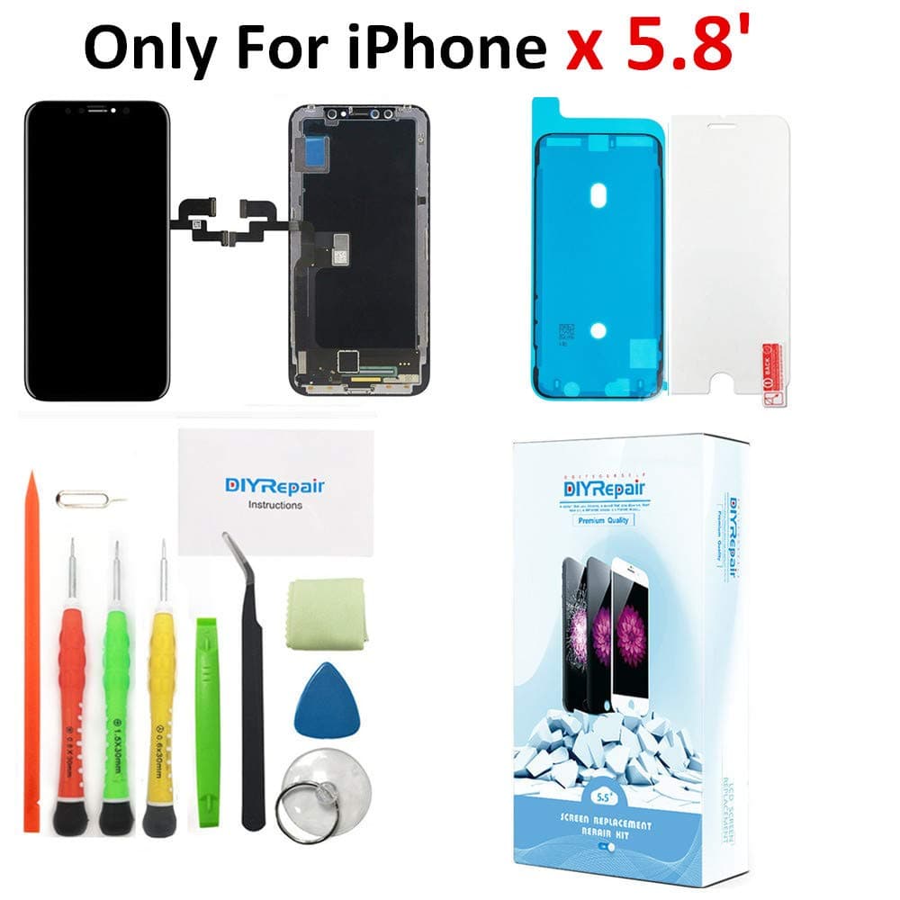 Premium Screen Replacement for iPhone X (5.8 inch) - 3D Touch Soft OLED Complete Repair kit - Digitizer Display Glass Replacement with Waterproof Adhesive, Tempered Glass, Tools, Instruction