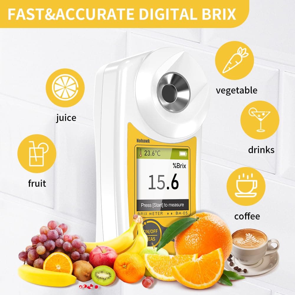 Flagfront Digital Brix Refractometer brix Meter Refractometer USB C Charging Automatic Temperature Compensation Brix Refractometer Range 0-55%，±0.1% Precision