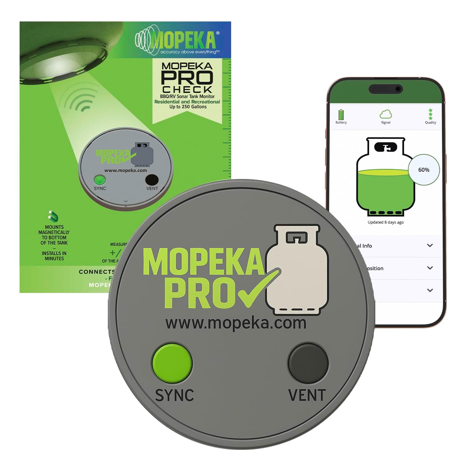 Mopeka Pro Check Sensor - Wireless Propane Tank Magnetic Sensor Level Indicator - Propane Gas Tank Pressure Gauge Electronic for BBQ Grill - Remote Ready Propane, Butane and Fuel Level Gauge with App