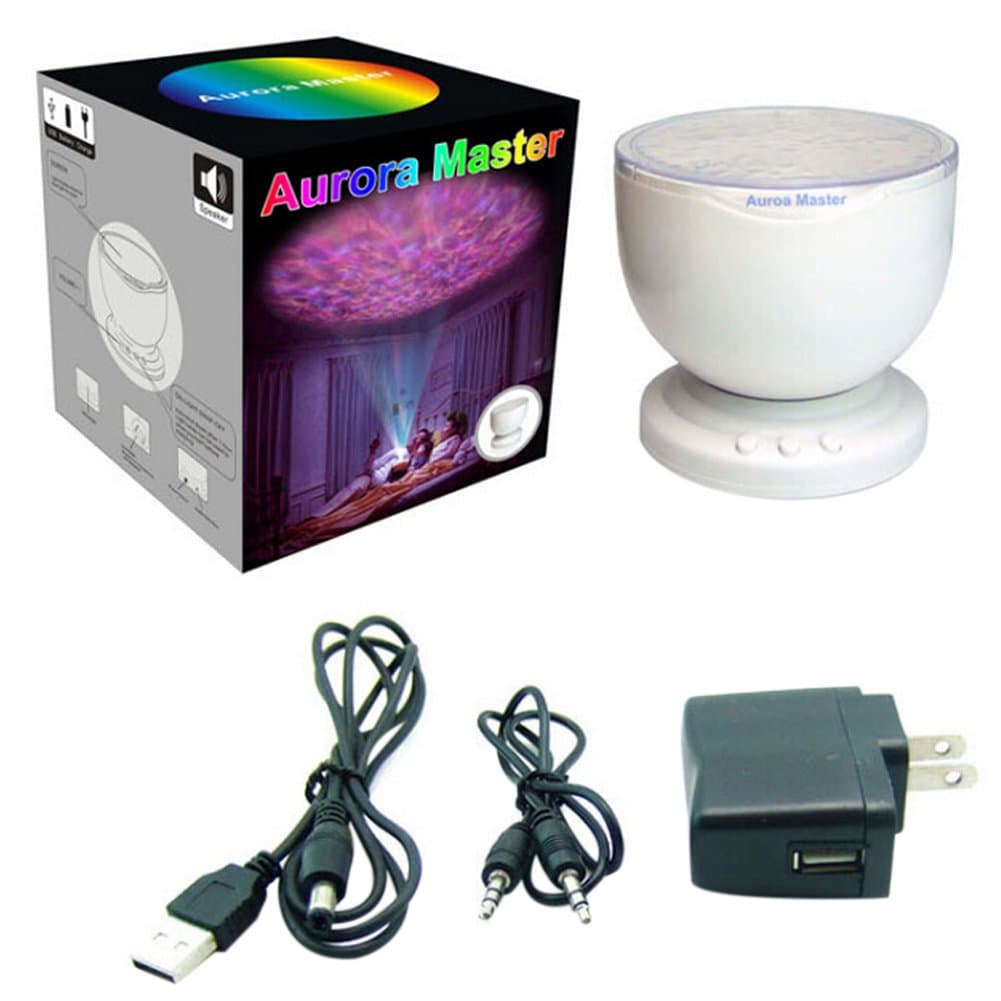 Teckey6th Aurora Sparkling Sea Waves Projector Sleeping Lamp Attached Inside Small Speaker Sound of Waves Best Healing Gift for a Good Dream