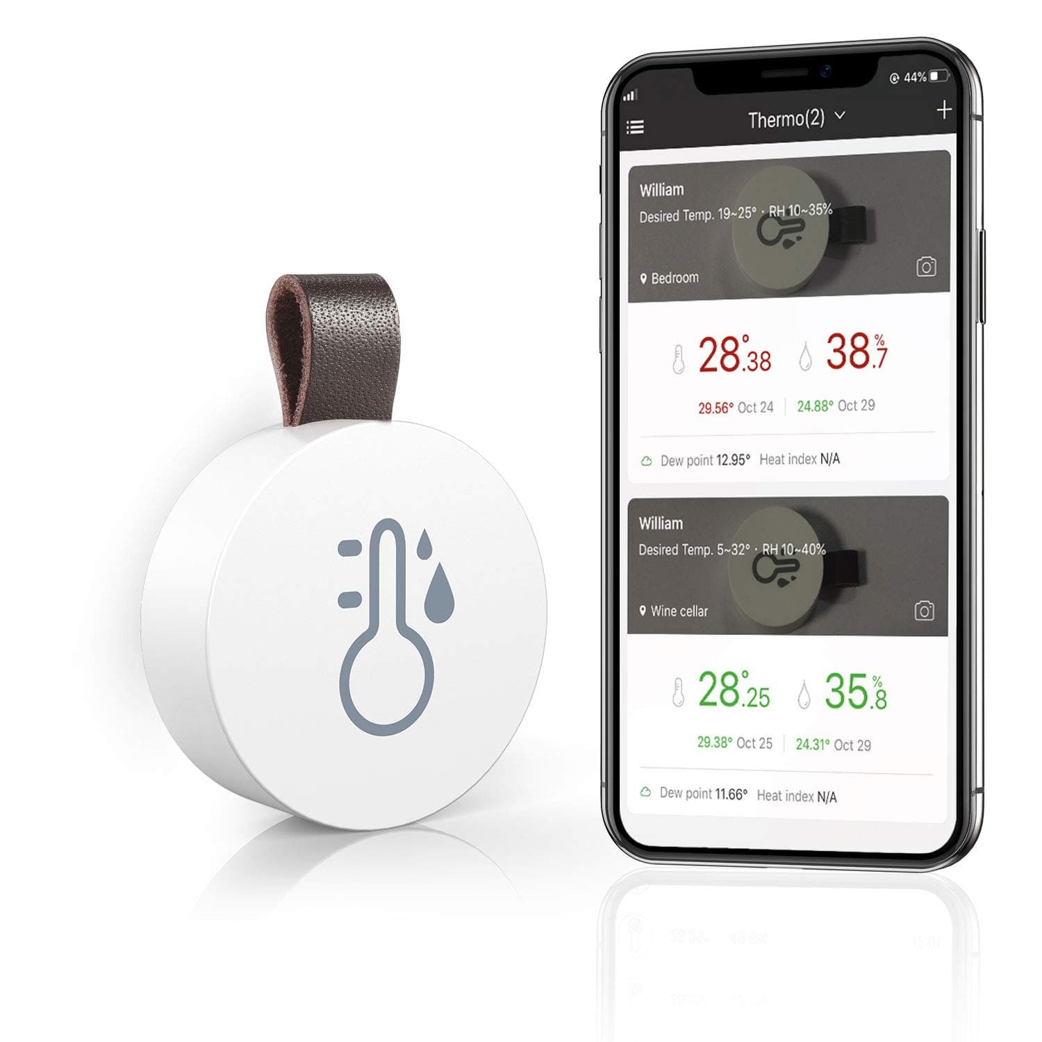 BAQSOO Wireless Thermometer Hygrometer, Mini Bluetooth Humidity and Temperature Sensor with Data Export for iOS Android, Temp Humidity Monitor for House, Wine Cigar, Living Room, Baby Room-1 Pack